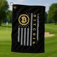 Usa Flag Bitcoin Distressed Digital Currency Btc Crypto Coin Golf Towel thumb 1