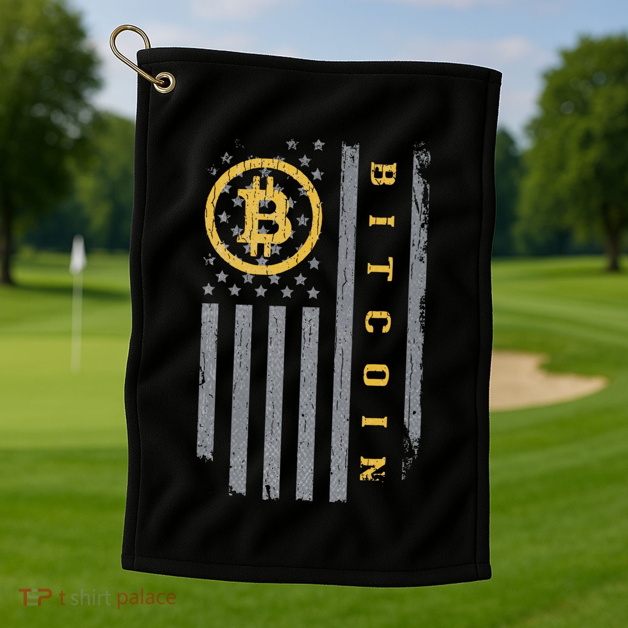 Usa Flag Bitcoin Distressed Digital Currency Btc Crypto Coin Golf Towel