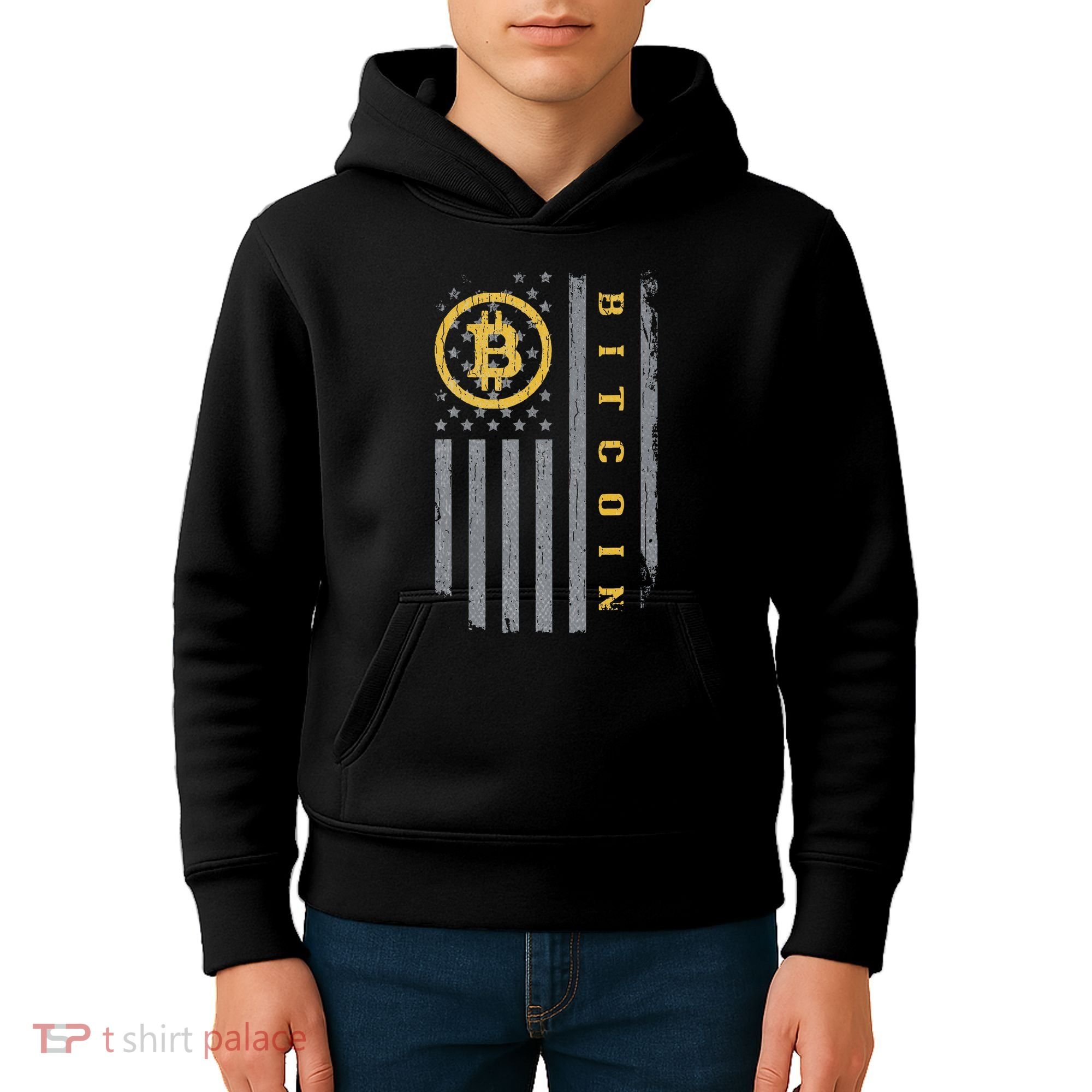Usa Flag Bitcoin Distressed Digital Currency Btc Crypto Coin Kids Hoodie