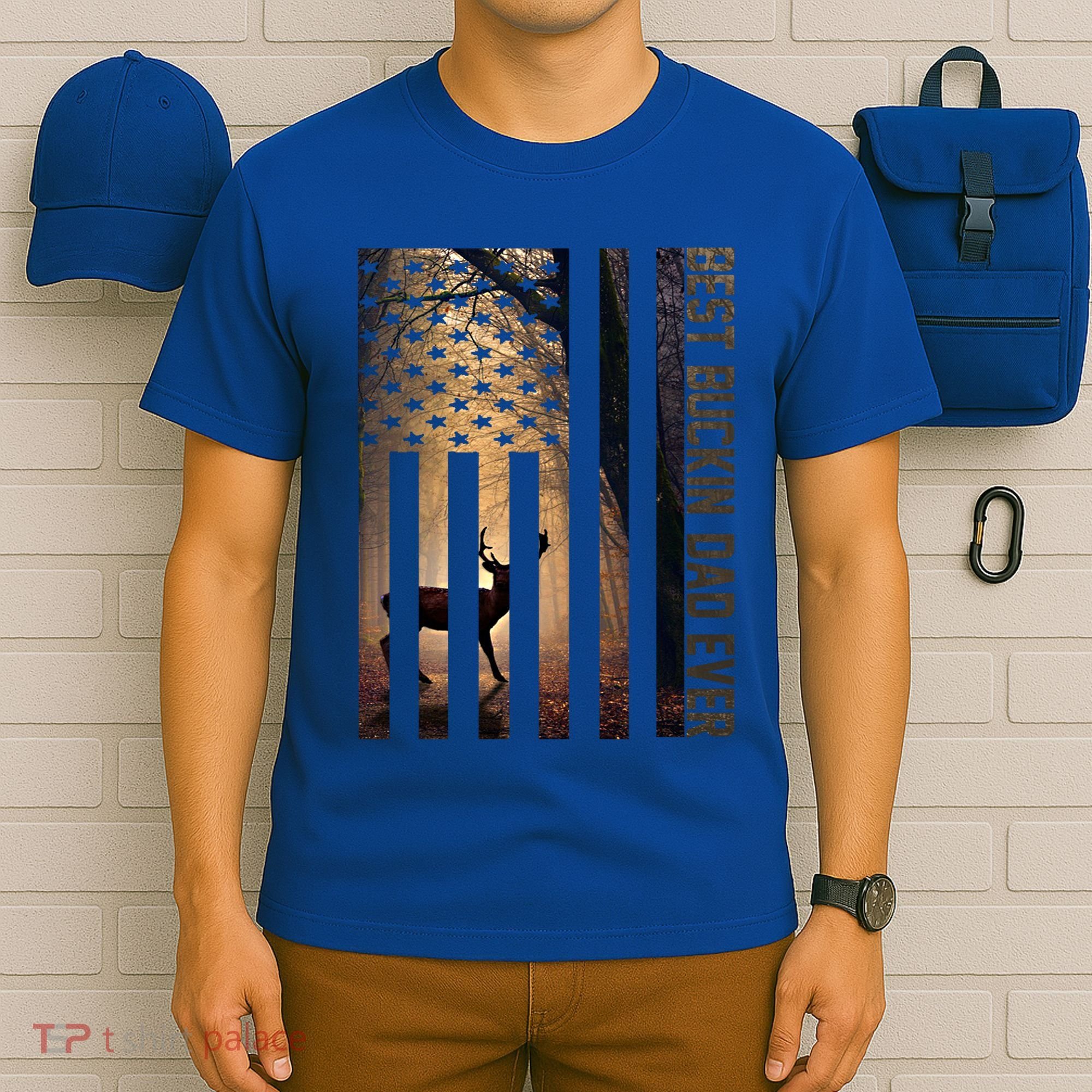 Usa Flag Best Buckin Dad Ever Deer Hunting Fathers Day Gift Meaningful Gift T-Shirt