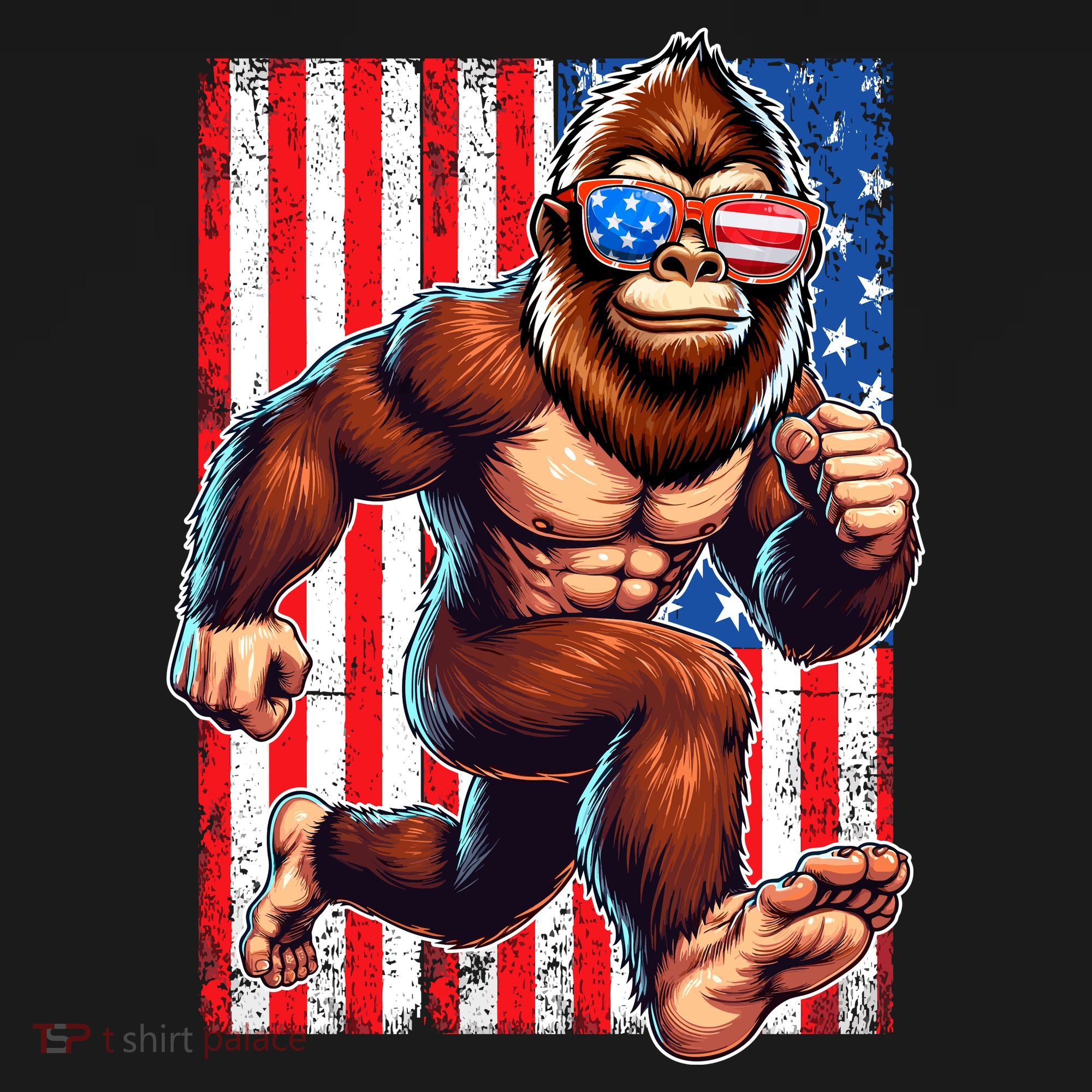 Usa Flag Bigfoot Running 4th Of July Coaster