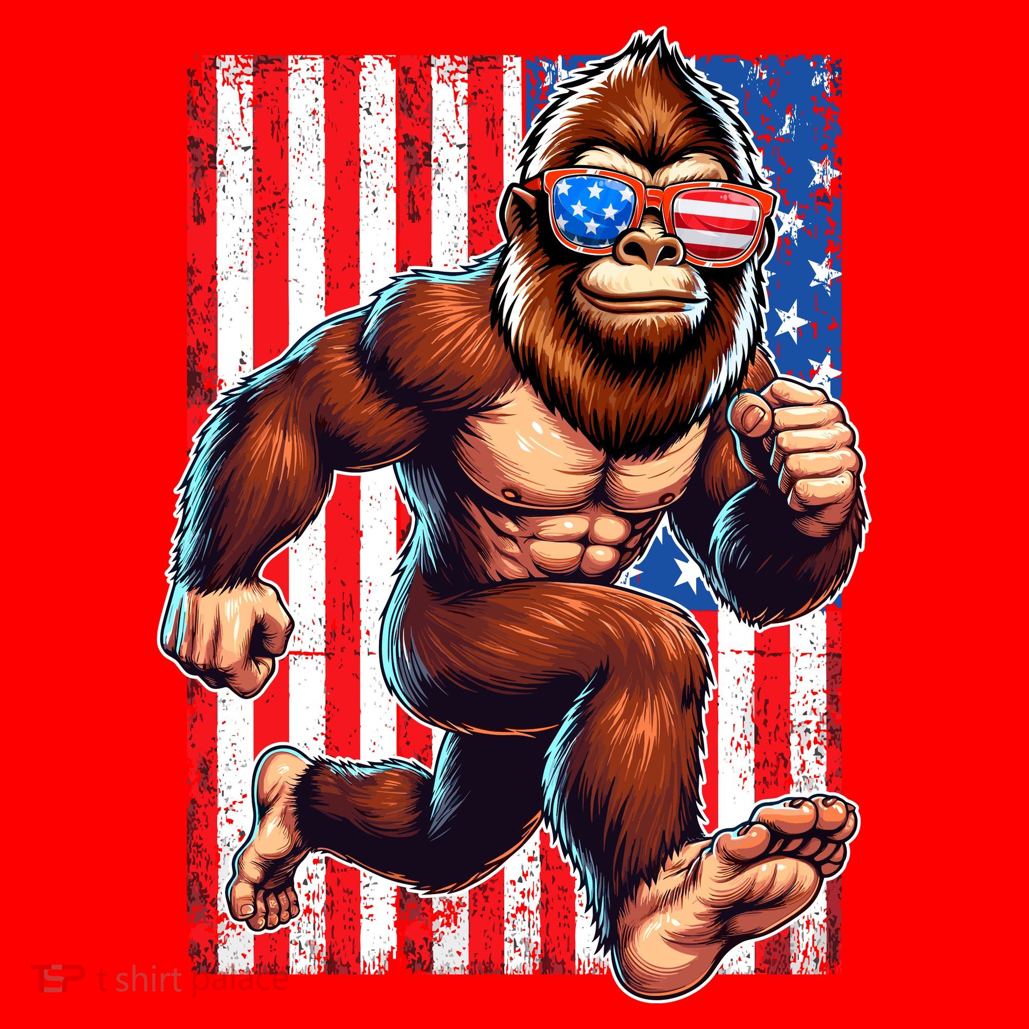 Usa Flag Bigfoot Running 4th Of July Santa Hat