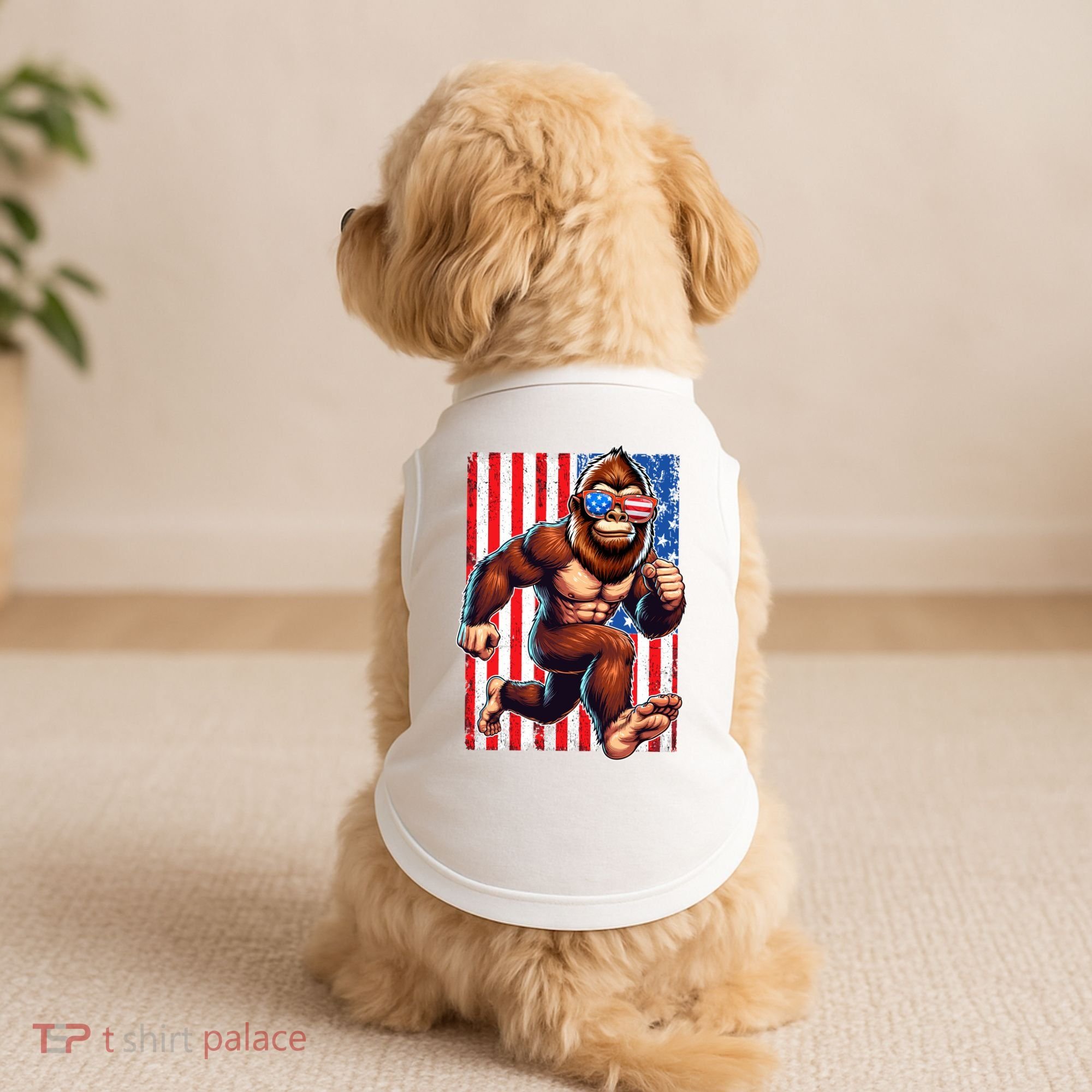 Usa Flag Bigfoot Running 4th Of July Doggie Tank
