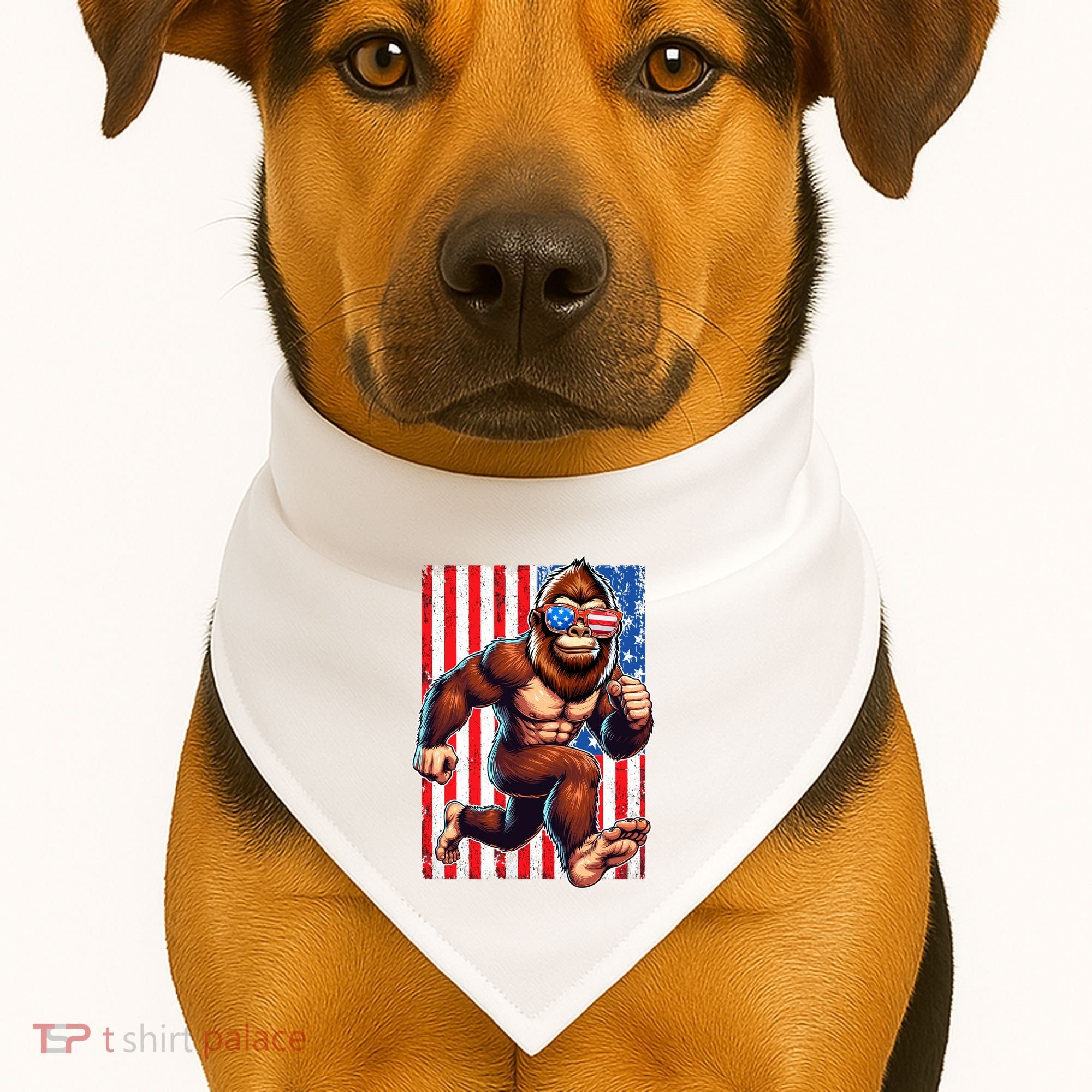 Usa Flag Bigfoot Running 4th Of July USA-Made Doggie Bandana