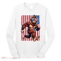 Usa Flag Bigfoot Running 4th Of July Long Sleeve Shirt thumb 0