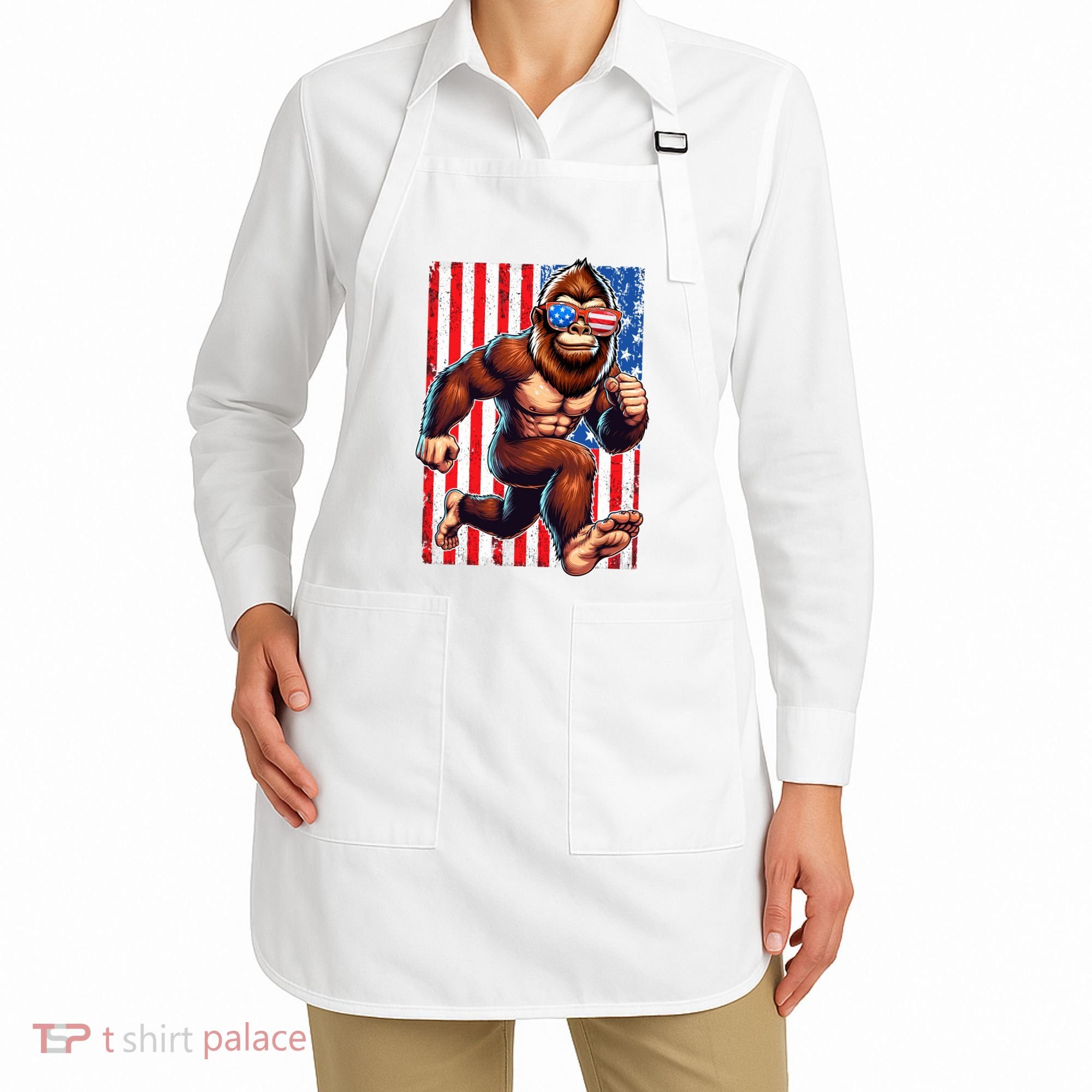 Usa Flag Bigfoot Running 4th Of July Apron