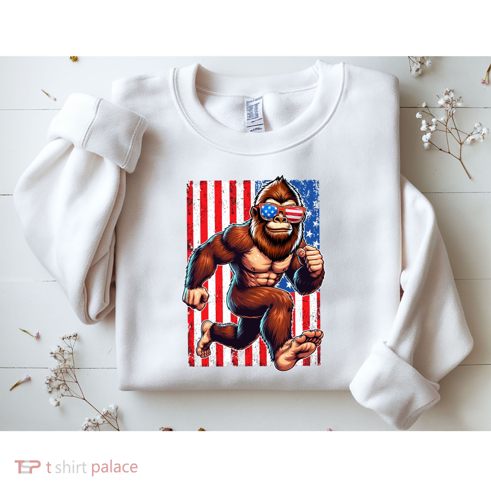 Usa Flag Bigfoot Running 4th Of July Sweatshirt
