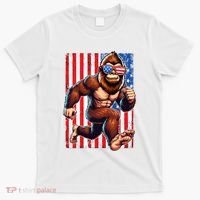Usa Flag Bigfoot Running 4th Of July T-Shirt thumb 0