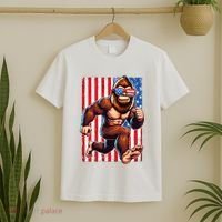 Usa Flag Bigfoot Running 4th Of July T-Shirt thumb 2