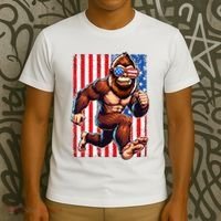 Usa Flag Bigfoot Running 4th Of July T-Shirt thumb 3