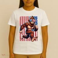 Usa Flag Bigfoot Running 4th Of July T-Shirt thumb 4