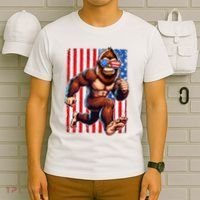 Usa Flag Bigfoot Running 4th Of July T-Shirt thumb 6