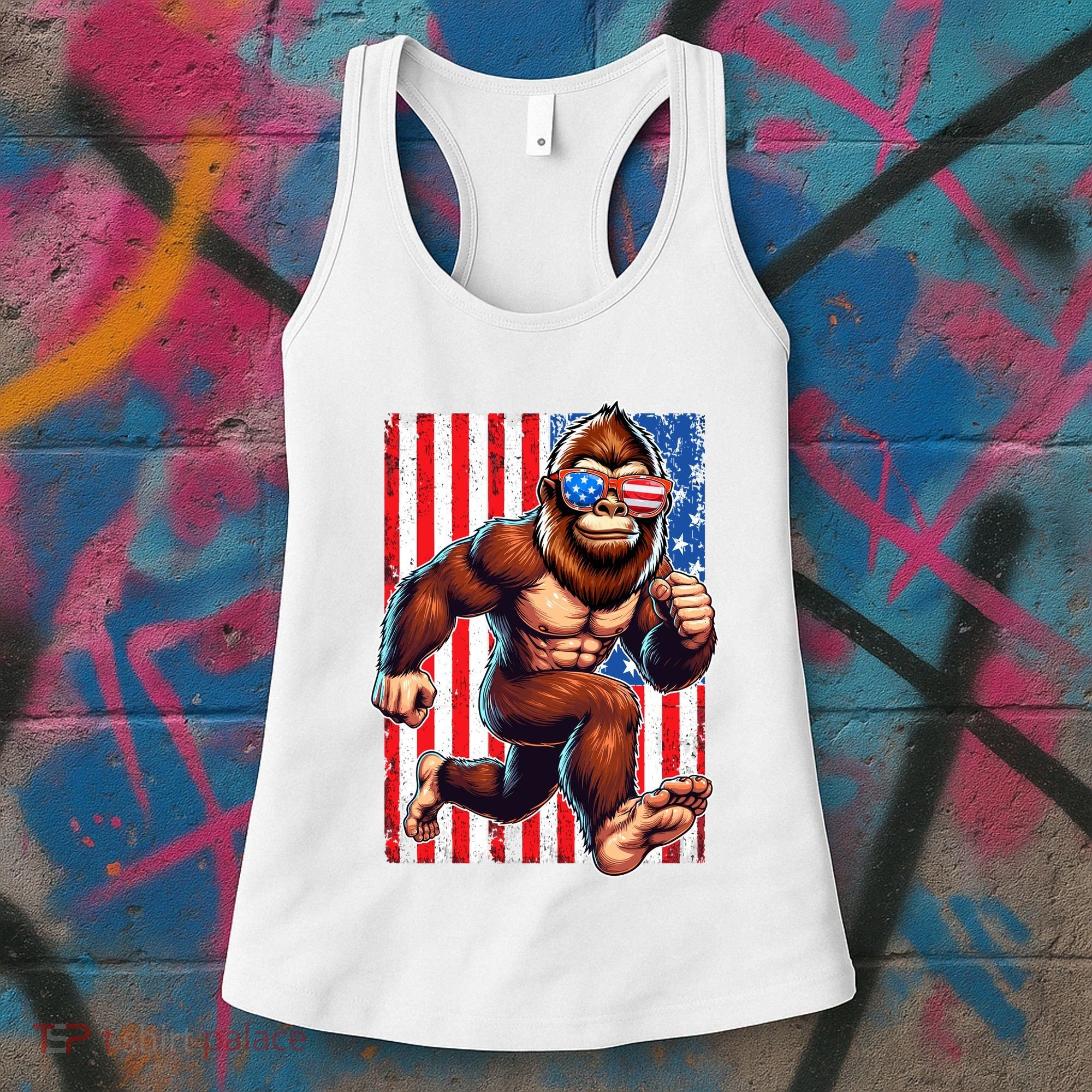 Usa Flag Bigfoot Running 4th Of July Women's Tank Top