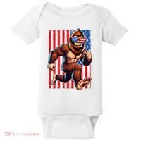 Usa Flag Bigfoot Running 4th Of July Baby Bodysuit thumb 0