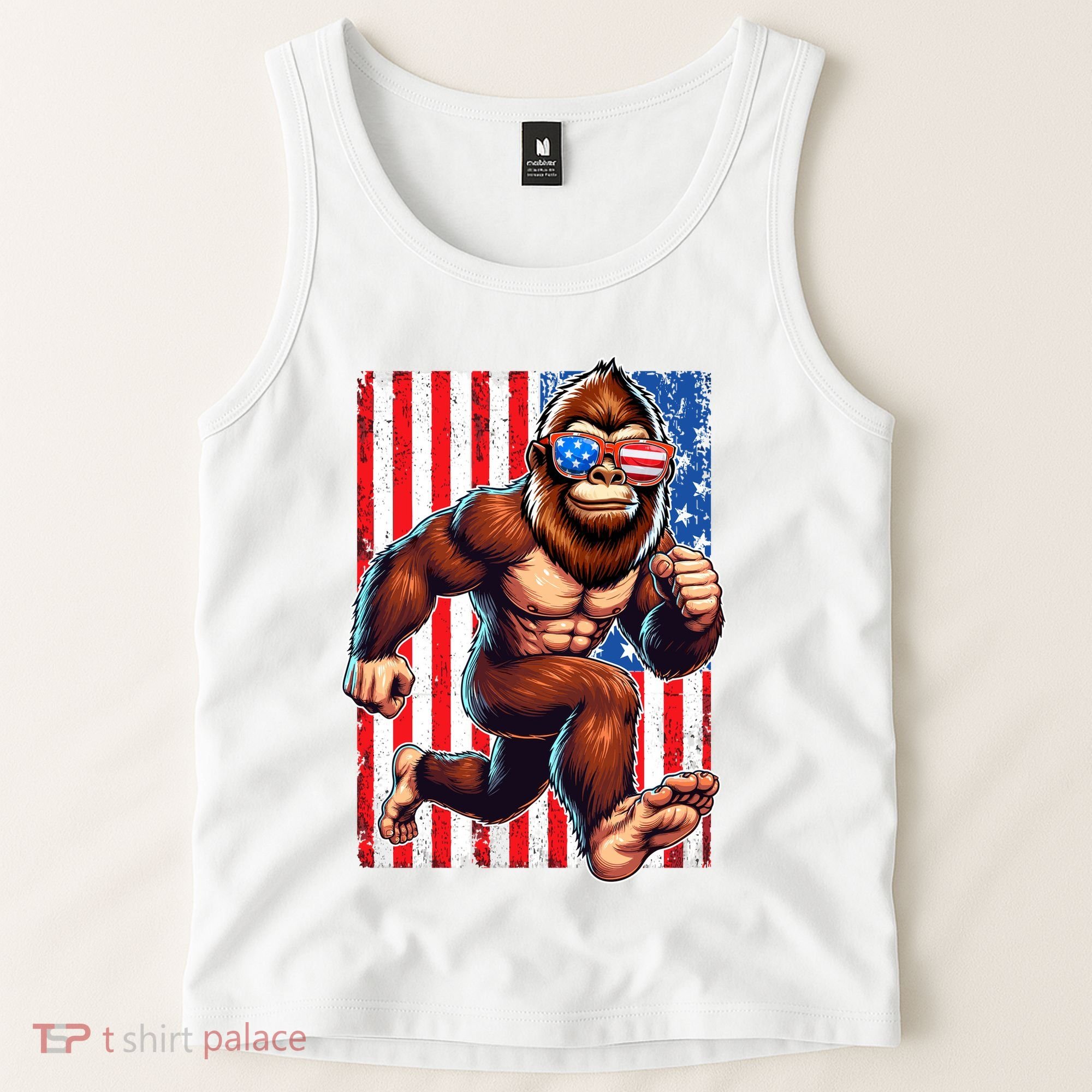 Usa Flag Bigfoot Running 4th Of July Tank Top
