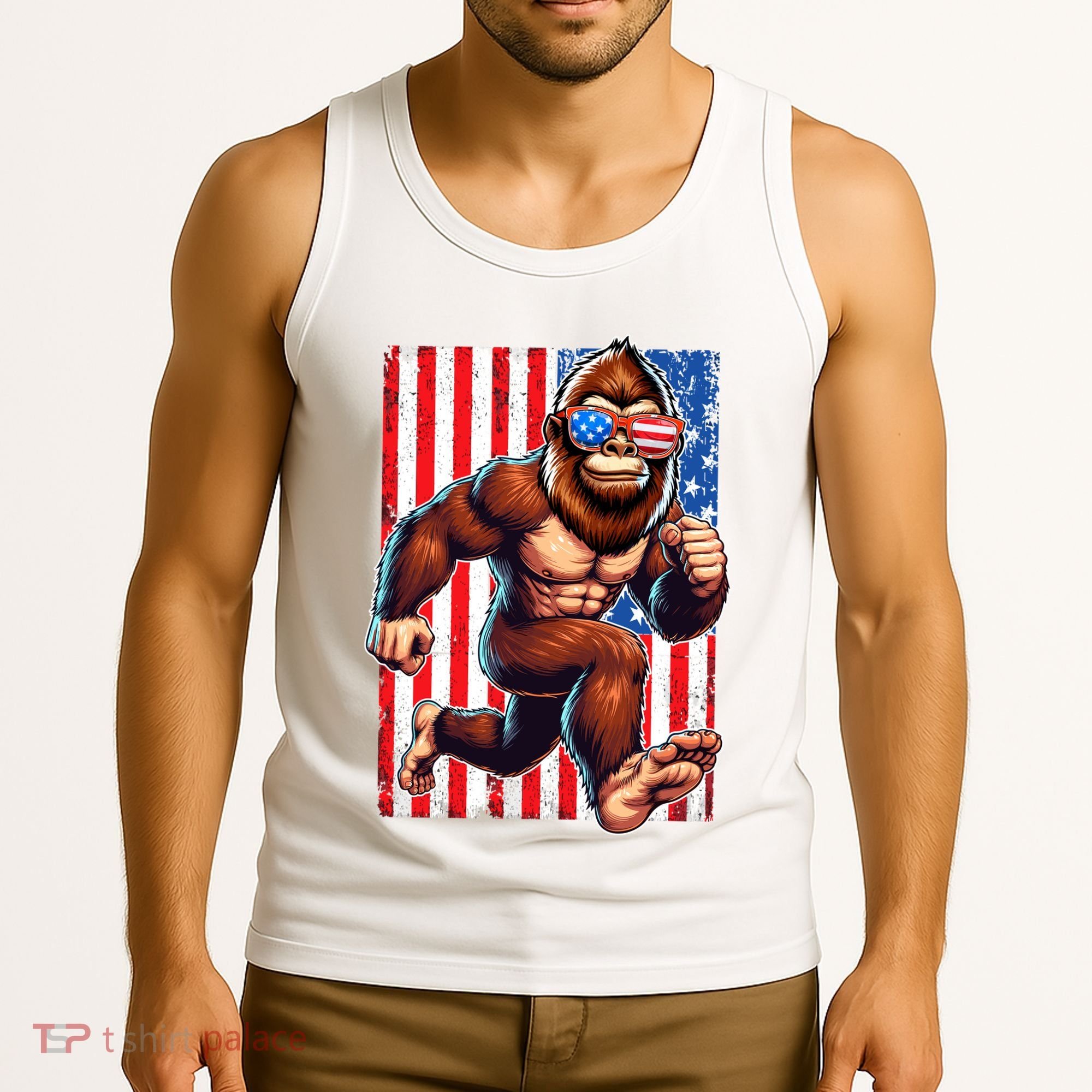 Usa Flag Bigfoot Running 4th Of July Tank Top