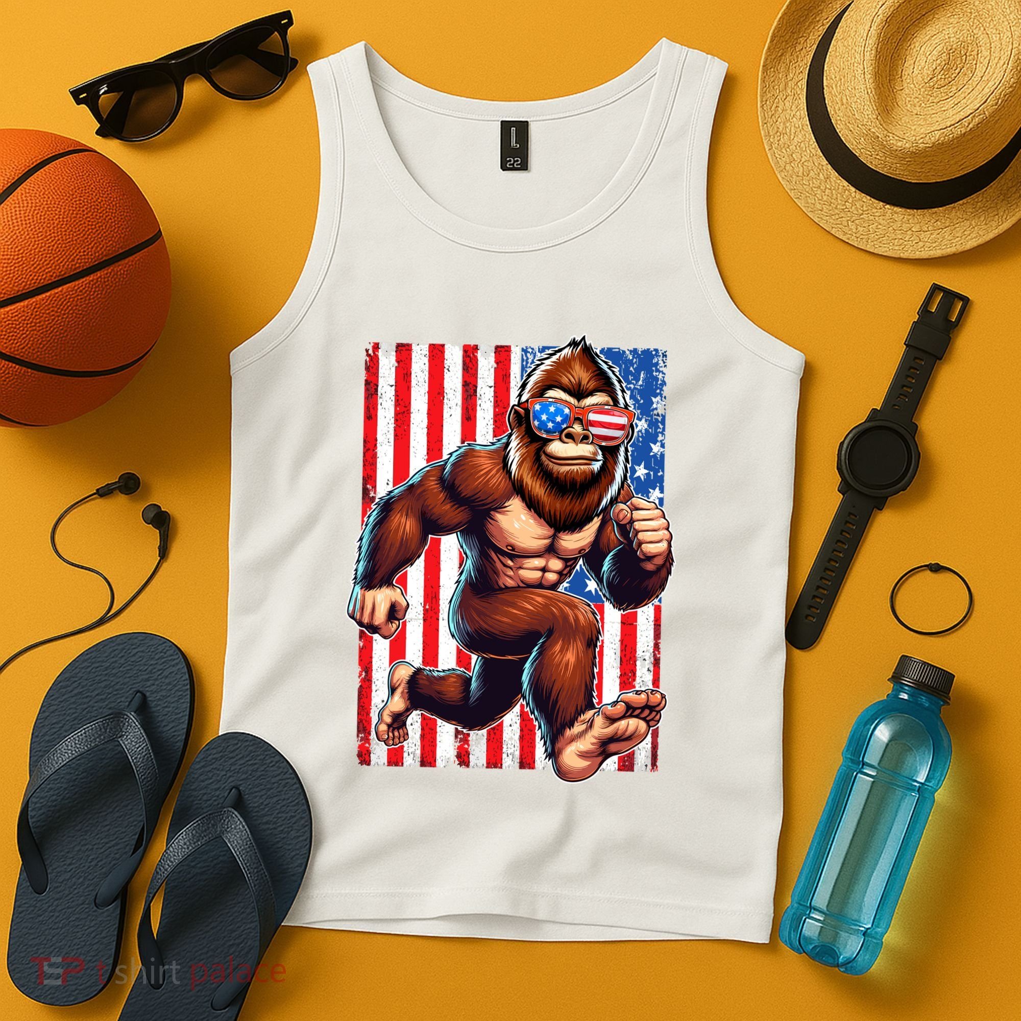Usa Flag Bigfoot Running 4th Of July Tank Top