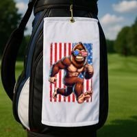 Usa Flag Bigfoot Running 4th Of July Golf Towel thumb 2