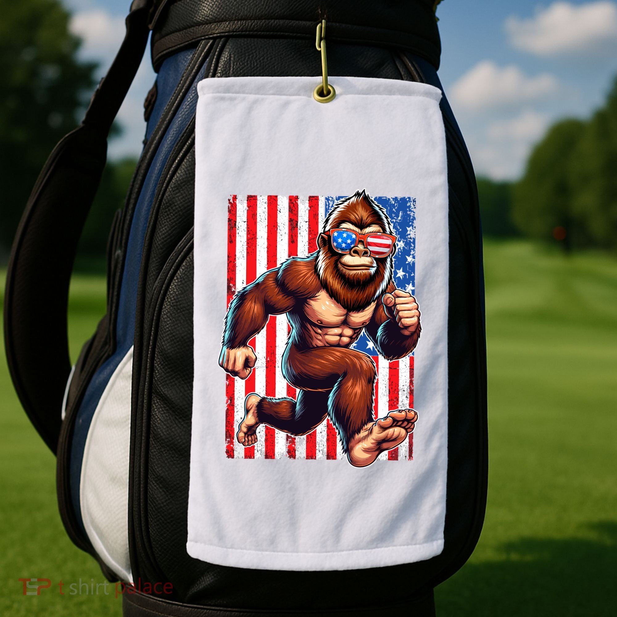 Usa Flag Bigfoot Running 4th Of July Golf Towel