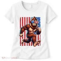 Usa Flag Bigfoot Running 4th Of July Women's T-Shirt thumb 0