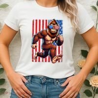 Usa Flag Bigfoot Running 4th Of July Women's T-Shirt thumb 2