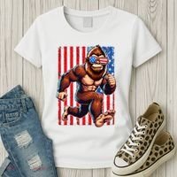 Usa Flag Bigfoot Running 4th Of July Women's T-Shirt thumb 3