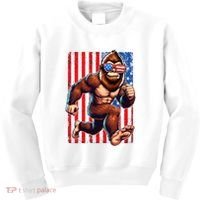 Usa Flag Bigfoot Running 4th Of July Kids Sweatshirt thumb 0