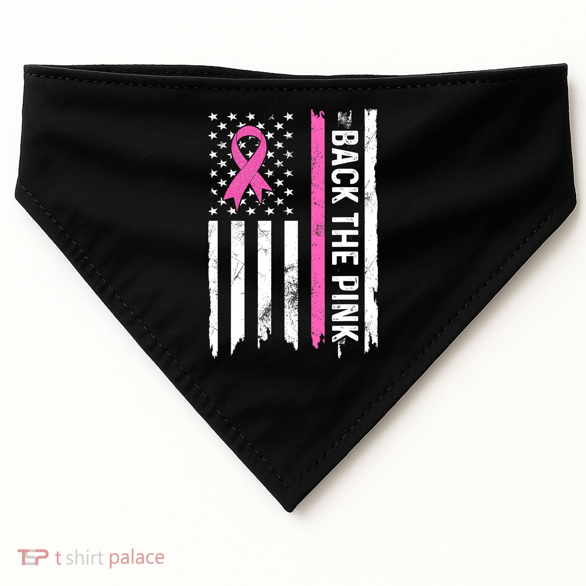 US Flag Back The Pink Ribbon Breast Cancer Awareness USA-Made Doggie Bandana