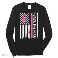 US Flag Back The Pink Ribbon Breast Cancer Awareness Long Sleeve Shirt thumb 0