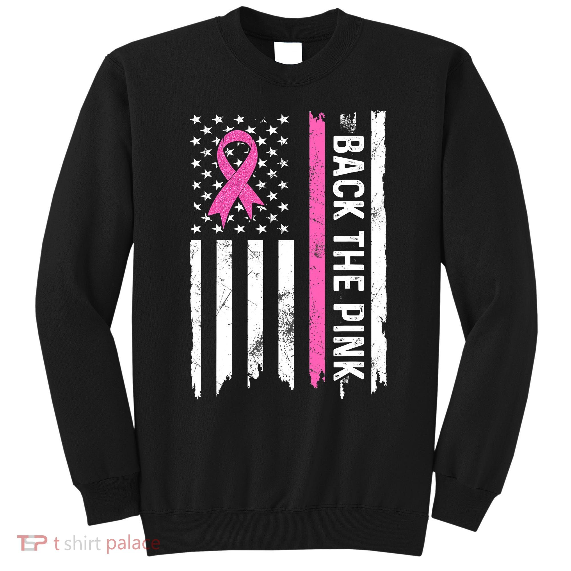 US Flag Back The Pink Ribbon Breast Cancer Awareness Sweatshirt