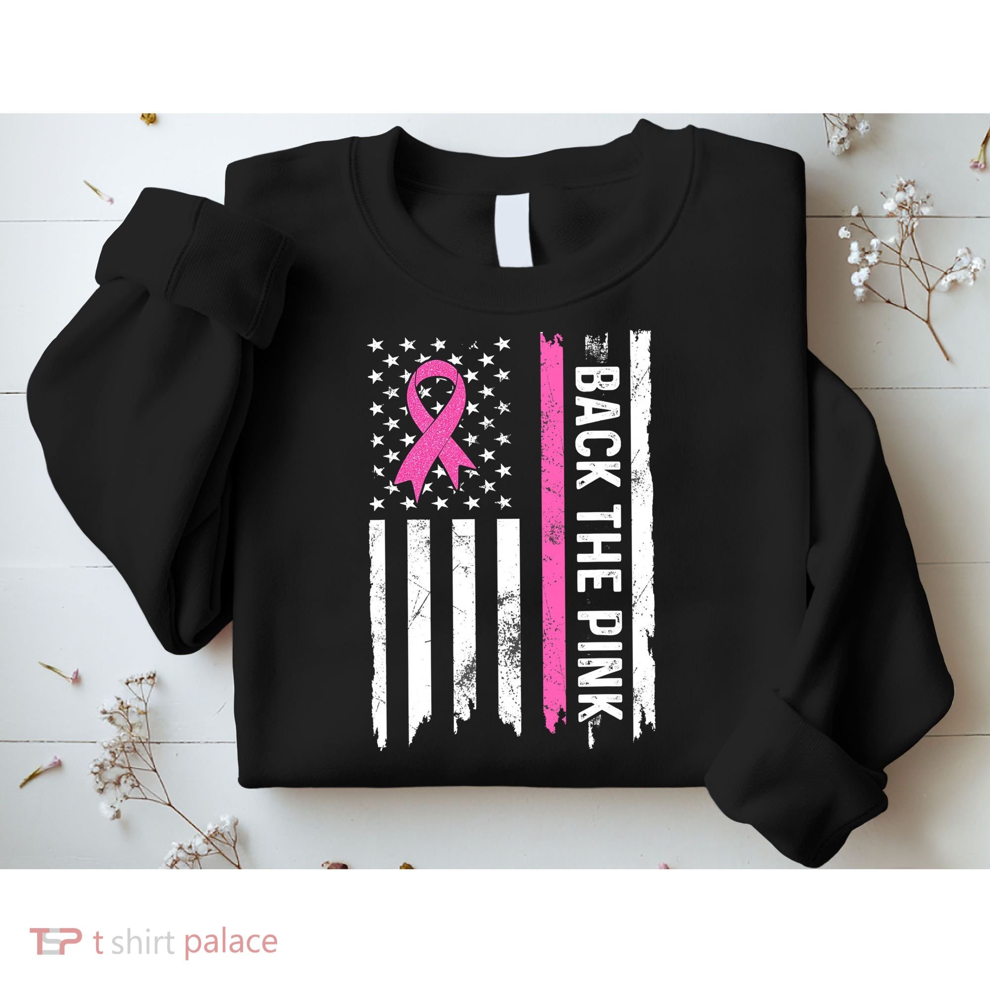 US Flag Back The Pink Ribbon Breast Cancer Awareness Sweatshirt