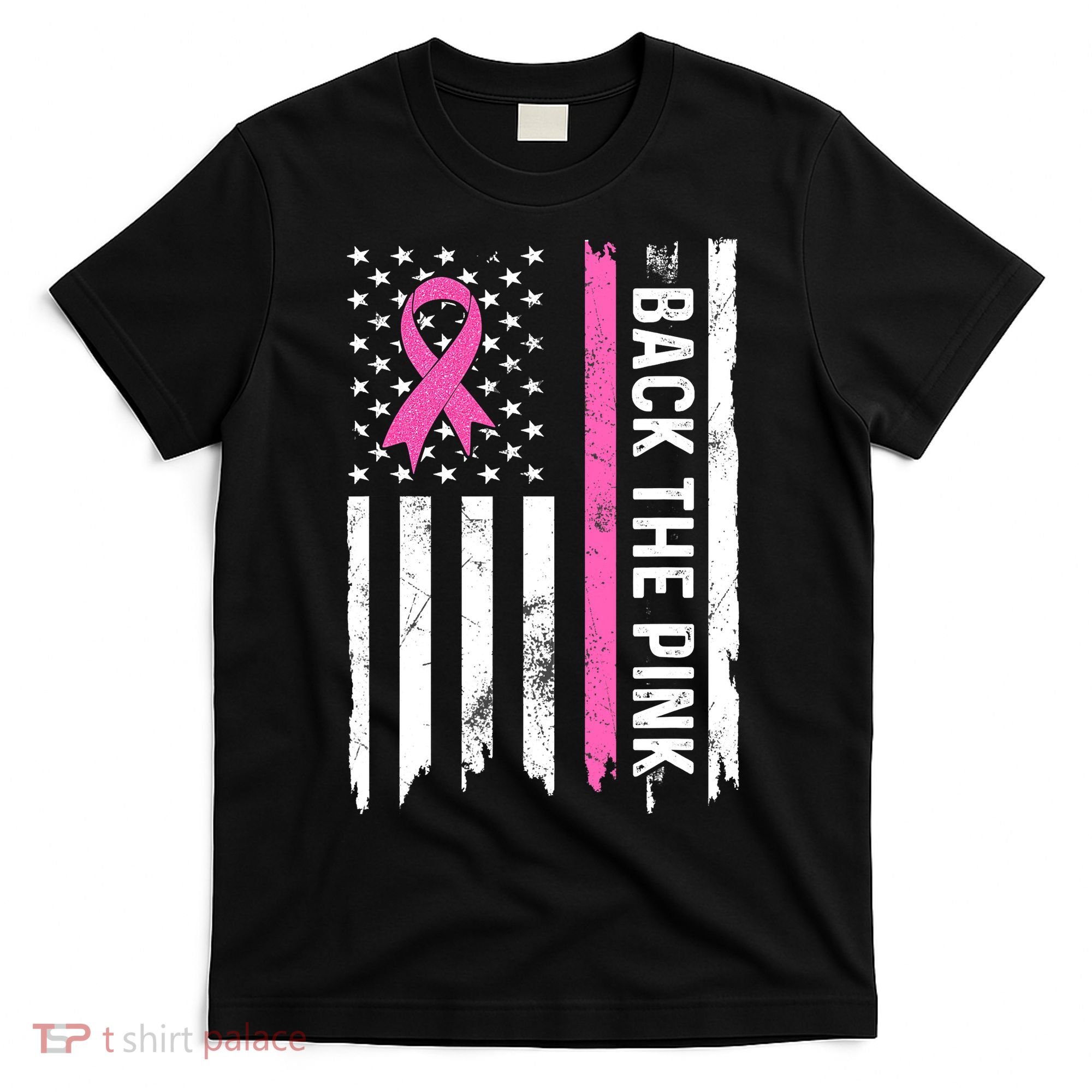 US Flag Back The Pink Ribbon Breast Cancer Awareness T-Shirt