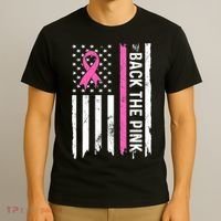 US Flag Back The Pink Ribbon Breast Cancer Awareness T-Shirt thumb 3