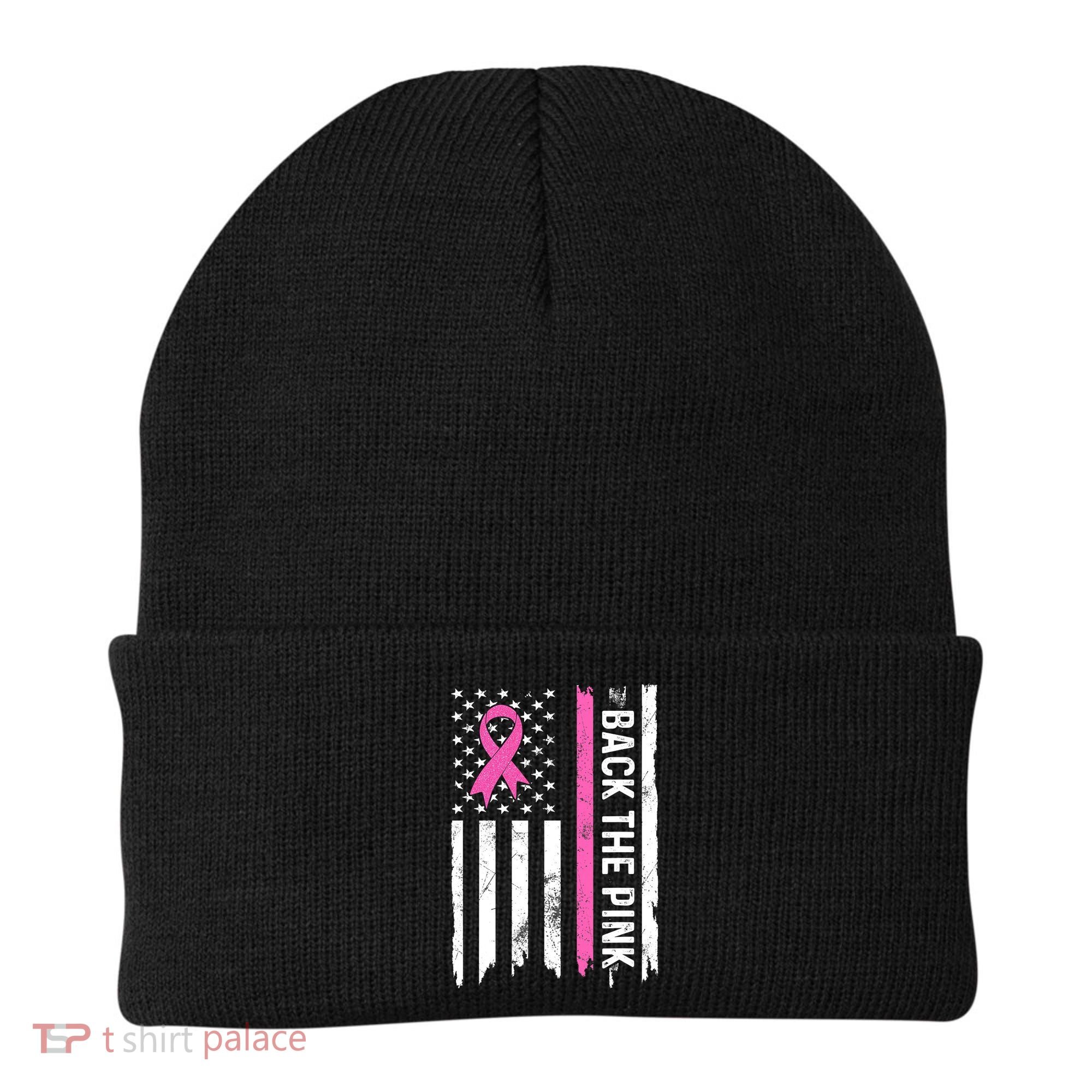 US Flag Back The Pink Ribbon Breast Cancer Awareness Beanie