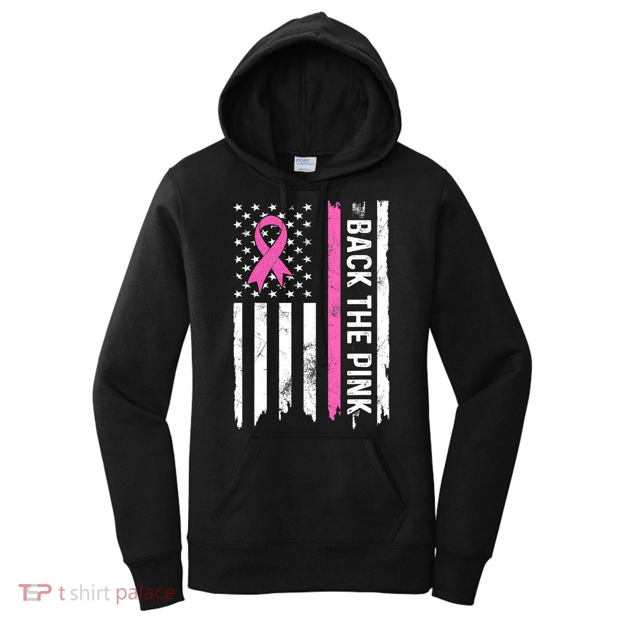 US Flag Back The Pink Ribbon Breast Cancer Awareness Women's Hoodie