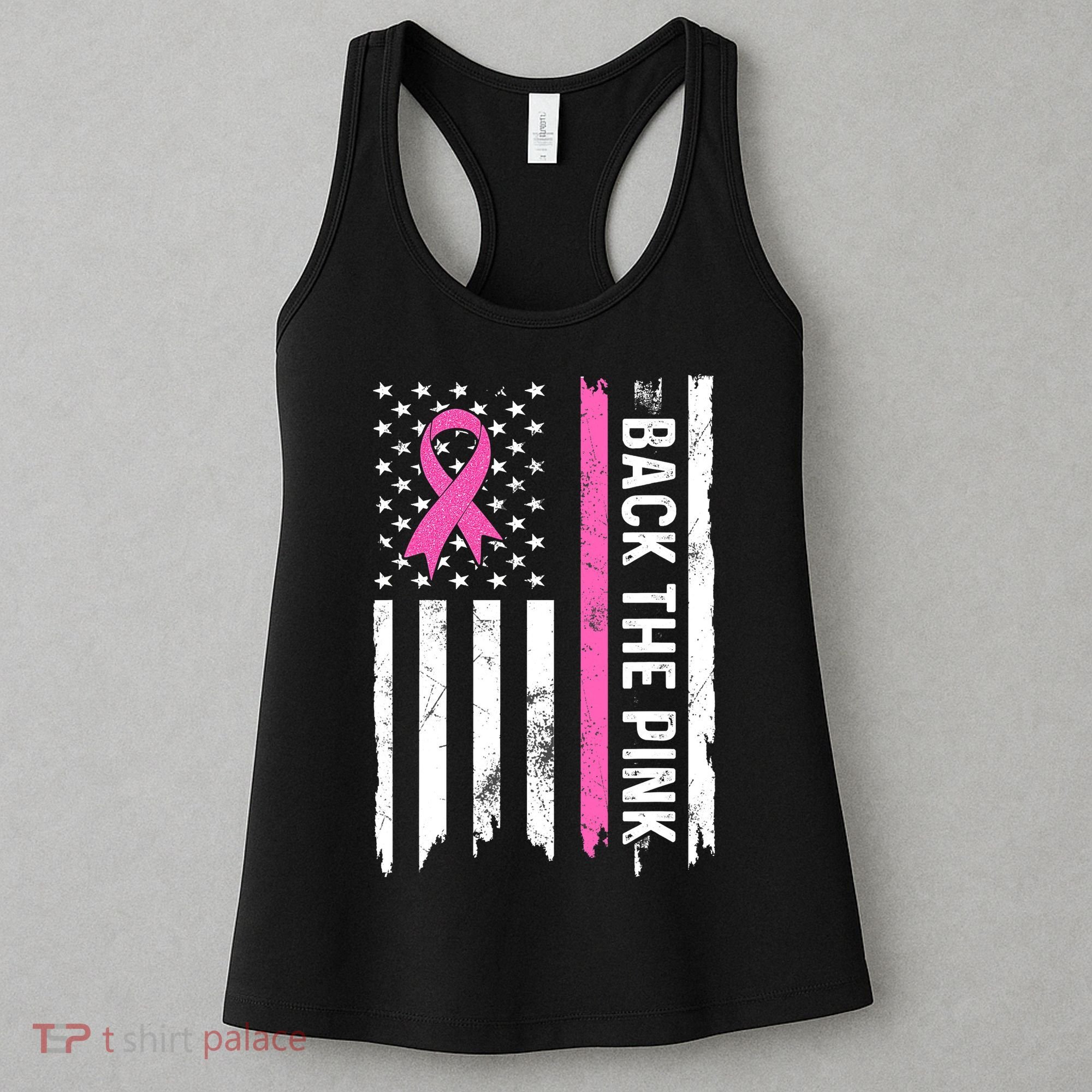 US Flag Back The Pink Ribbon Breast Cancer Awareness Women's Tank Top