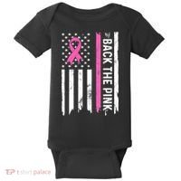 US Flag Back The Pink Ribbon Breast Cancer Awareness Baby Bodysuit thumb 0