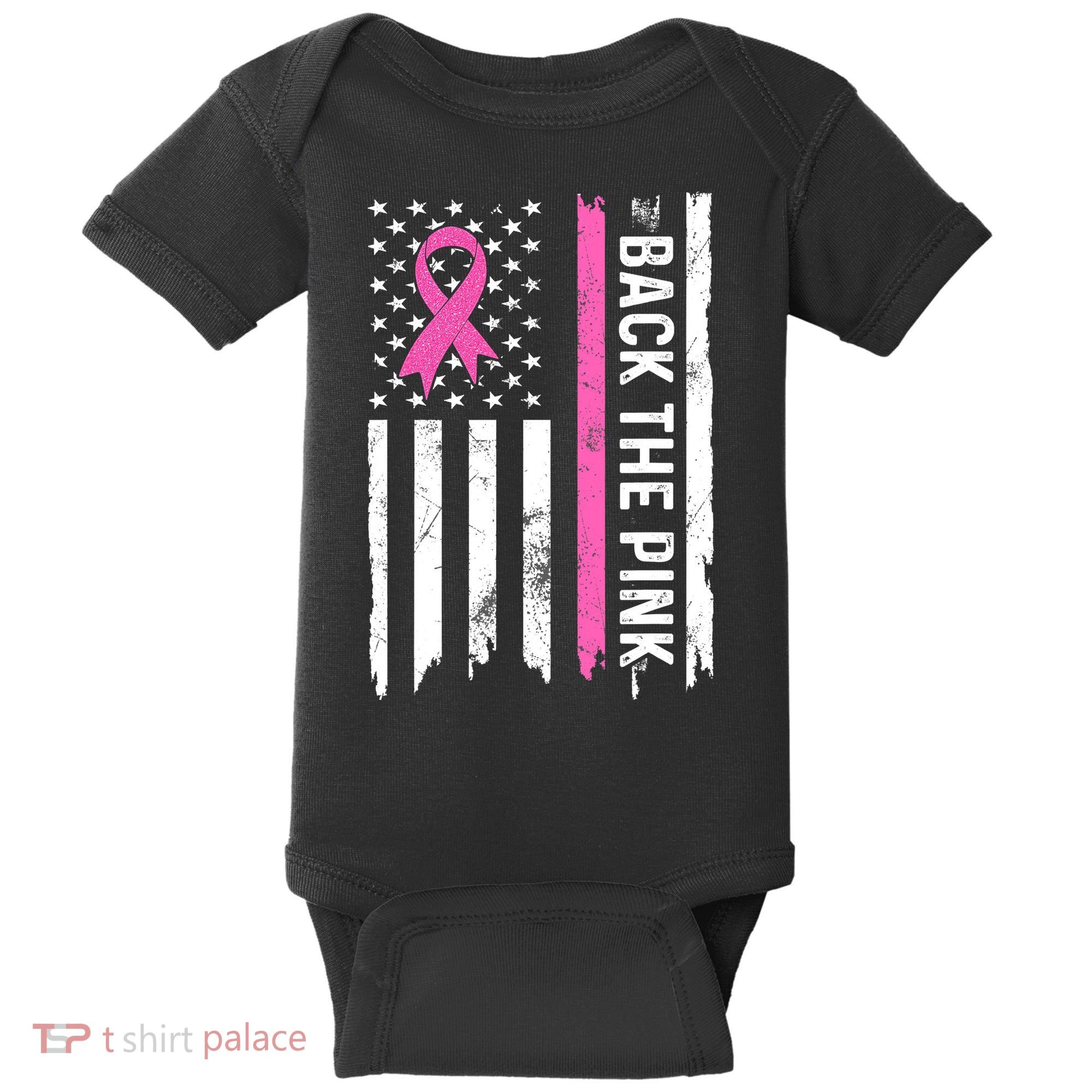 US Flag Back The Pink Ribbon Breast Cancer Awareness Baby Bodysuit