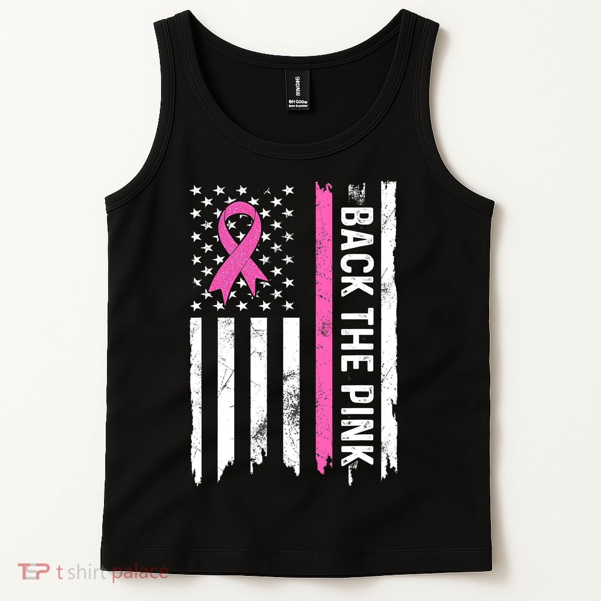 US Flag Back The Pink Ribbon Breast Cancer Awareness Tank Top