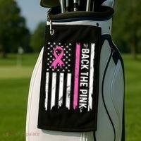 US Flag Back The Pink Ribbon Breast Cancer Awareness Golf Towel thumb 2