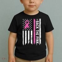US Flag Back The Pink Ribbon Breast Cancer Awareness Toddler T-Shirt thumb 2