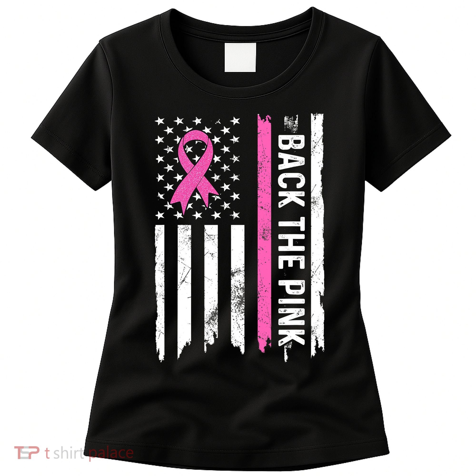 US Flag Back The Pink Ribbon Breast Cancer Awareness Women's T-Shirt