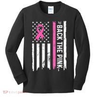 US Flag Back The Pink Ribbon Breast Cancer Awareness Kids Long Sleeve Shirt thumb 0