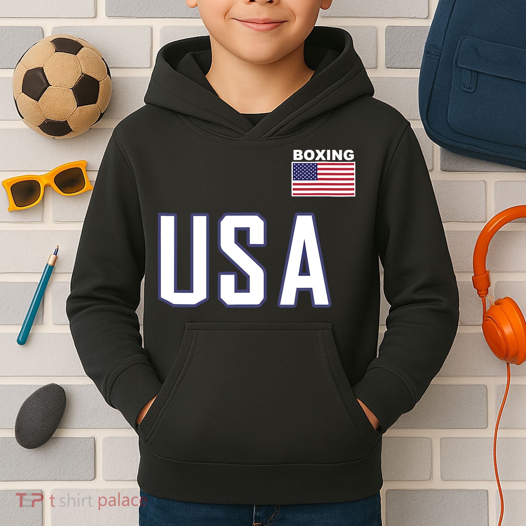 USA Flag Boxing Cool Boxer Training Equipment Kids Hoodie