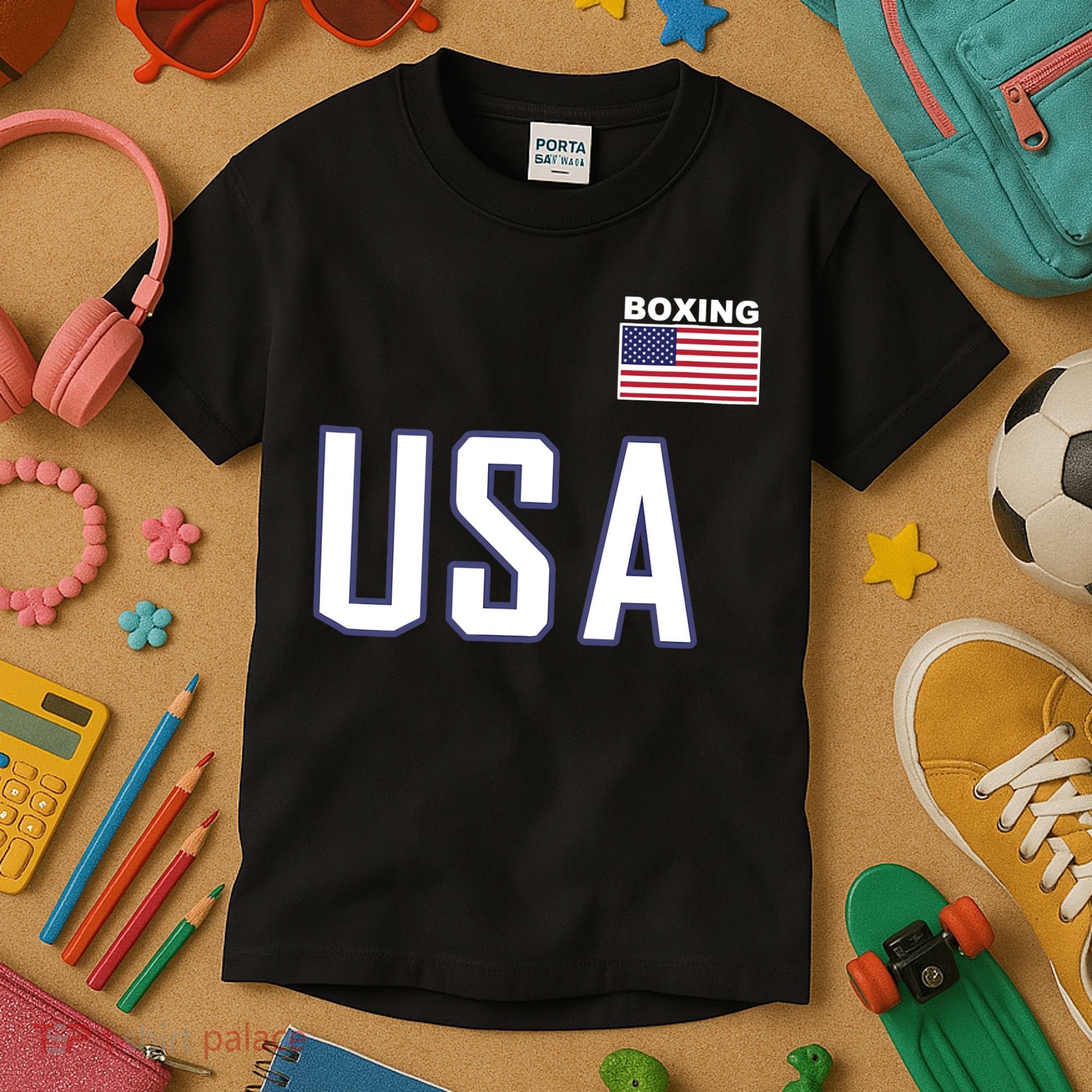 USA Flag Boxing Cool Boxer Training Equipment Kids T-Shirt