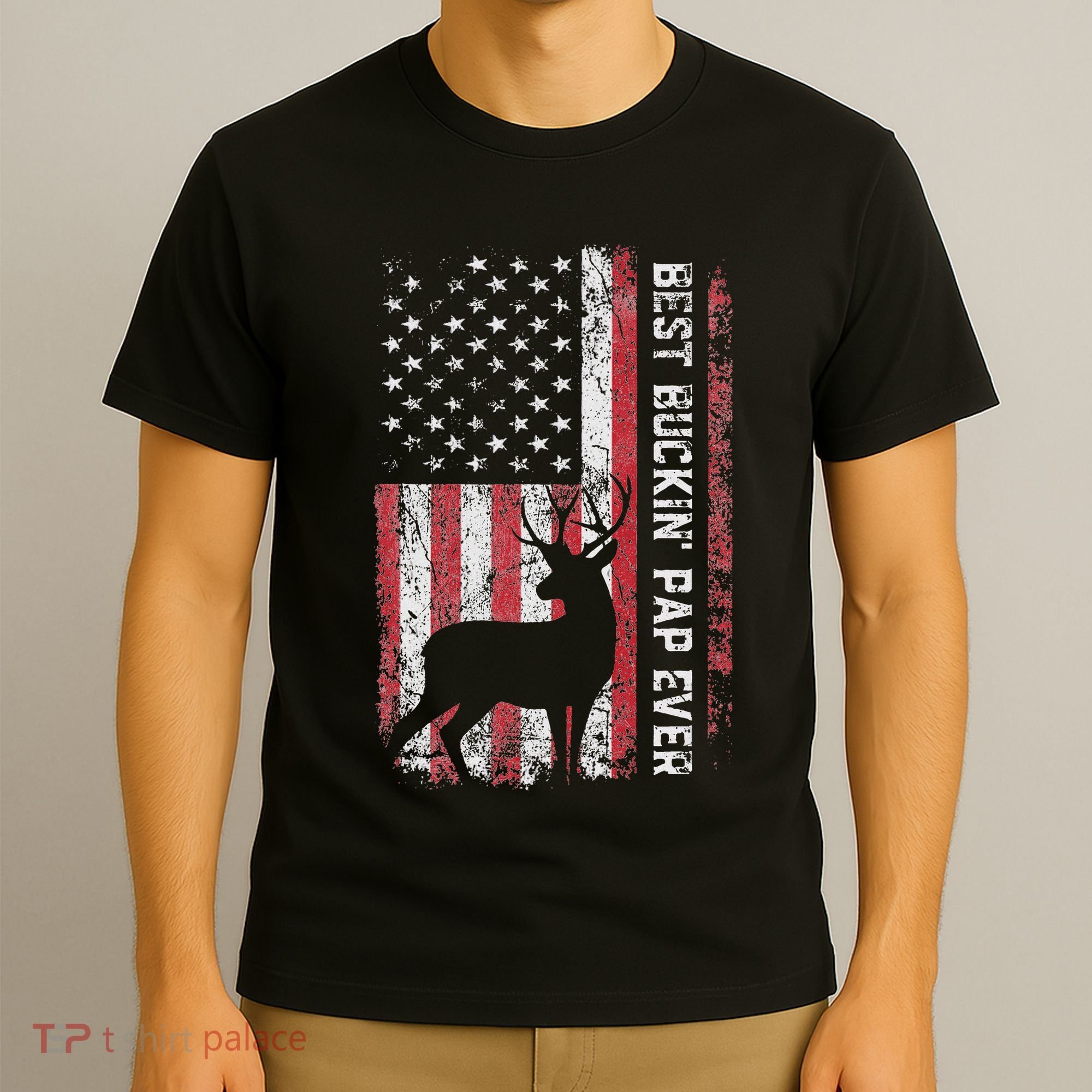 Usa Flag Best Buckin Pap Ever Deer Hunting FatherS Day T-Shirt