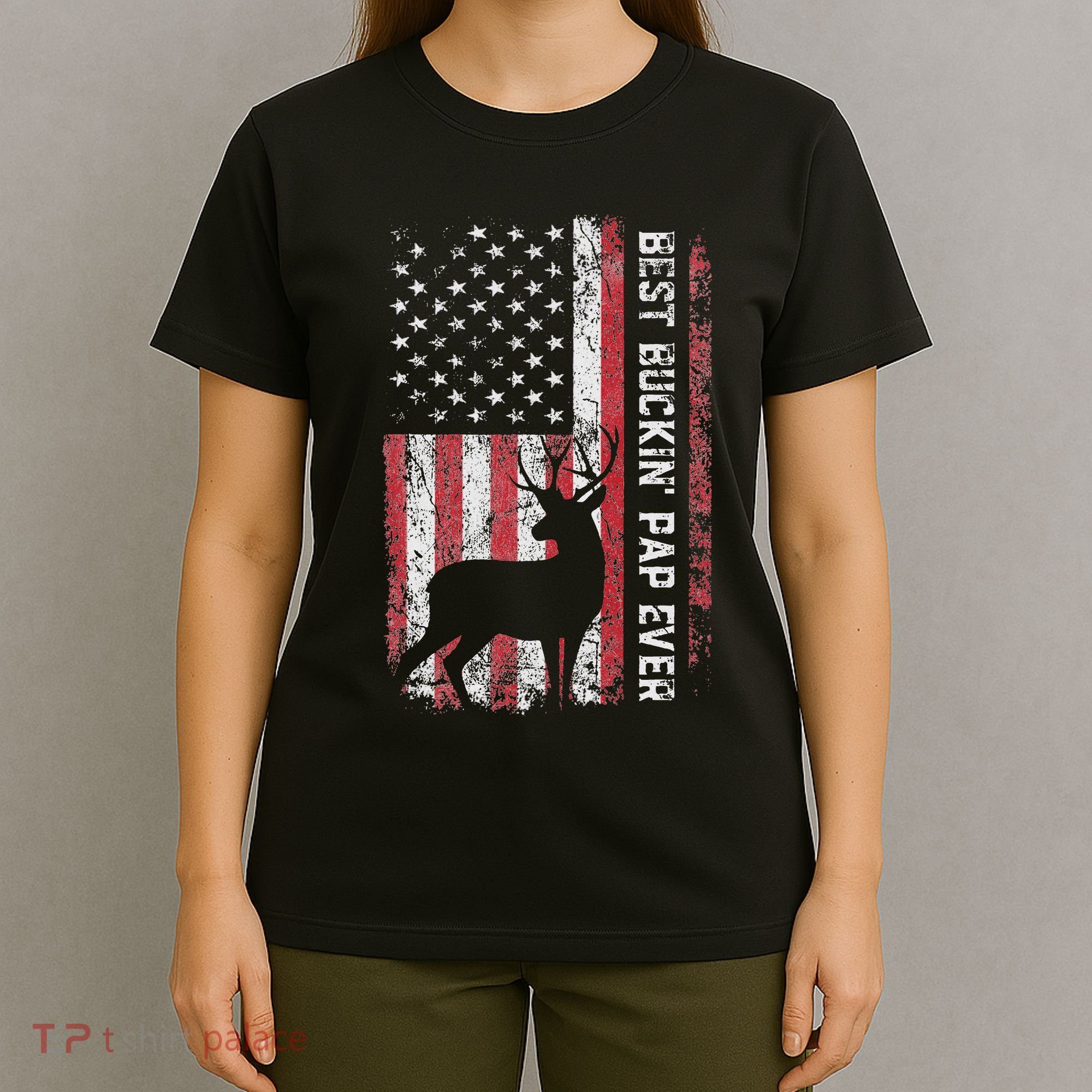 Usa Flag Best Buckin Pap Ever Deer Hunting FatherS Day T-Shirt