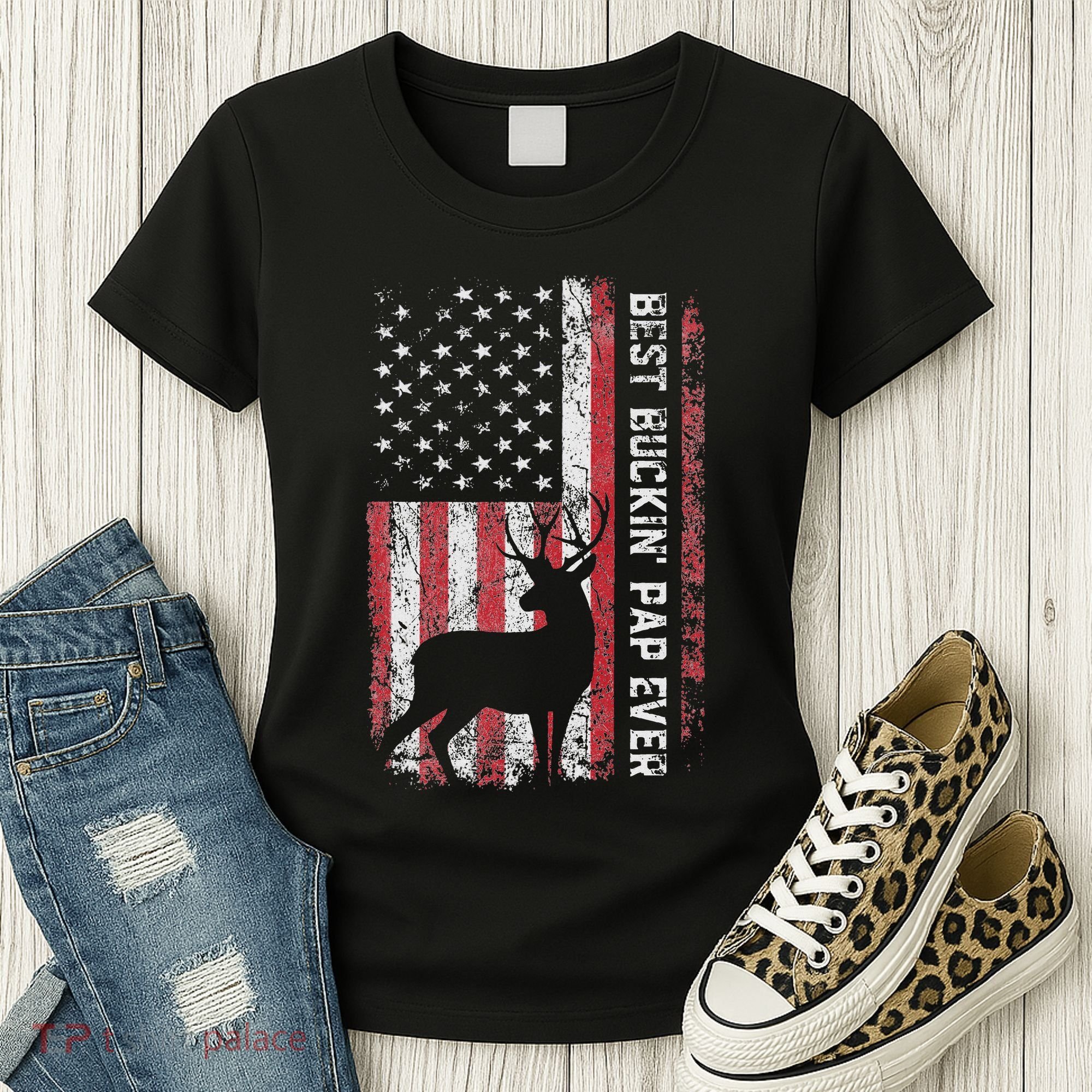Usa Flag Best Buckin Pap Ever Deer Hunting FatherS Day Women's T-Shirt