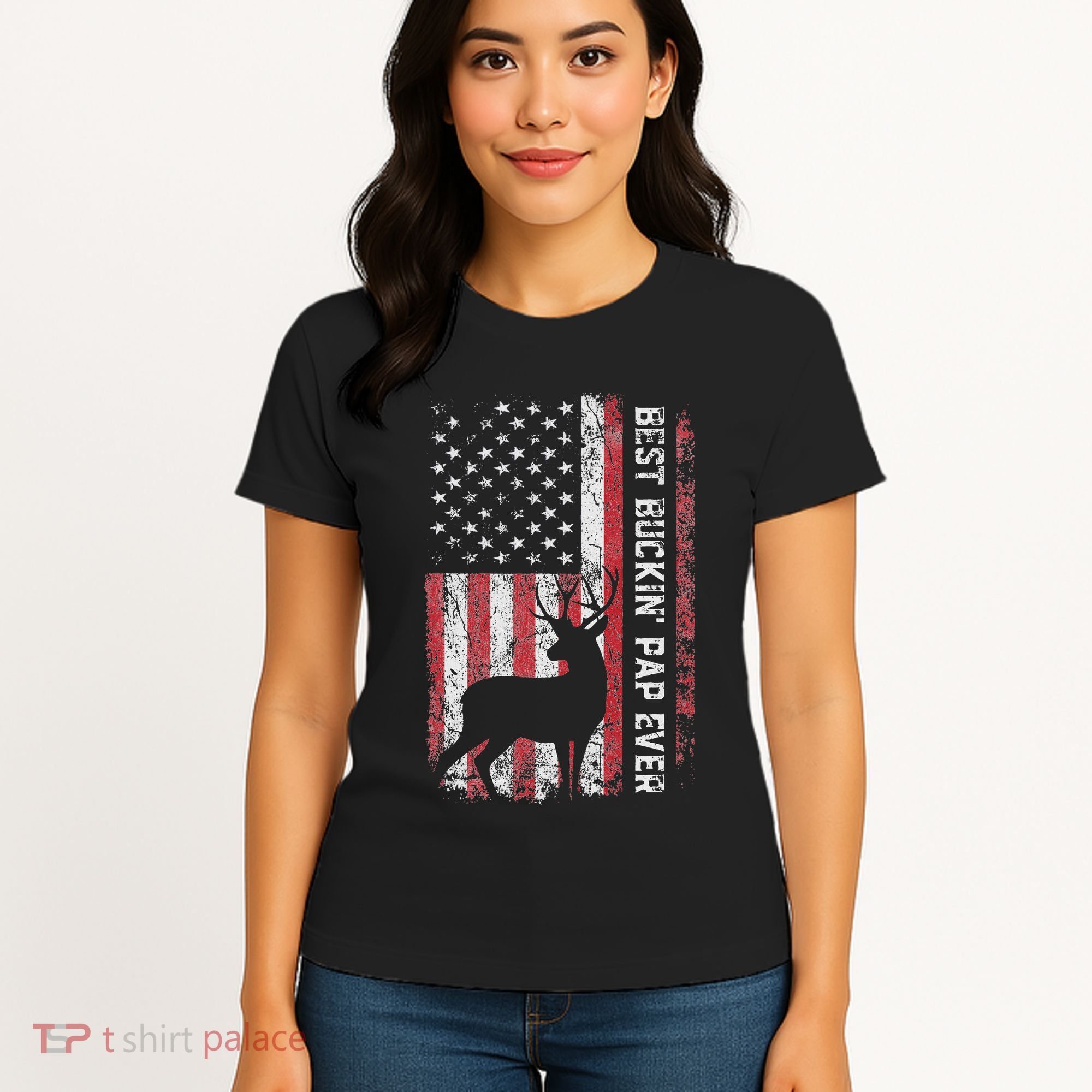 Usa Flag Best Buckin Pap Ever Deer Hunting FatherS Day Women's T-Shirt