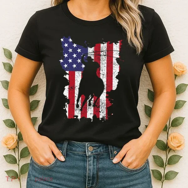 Usa Flag Cowboy Roping Women's T-Shirt
